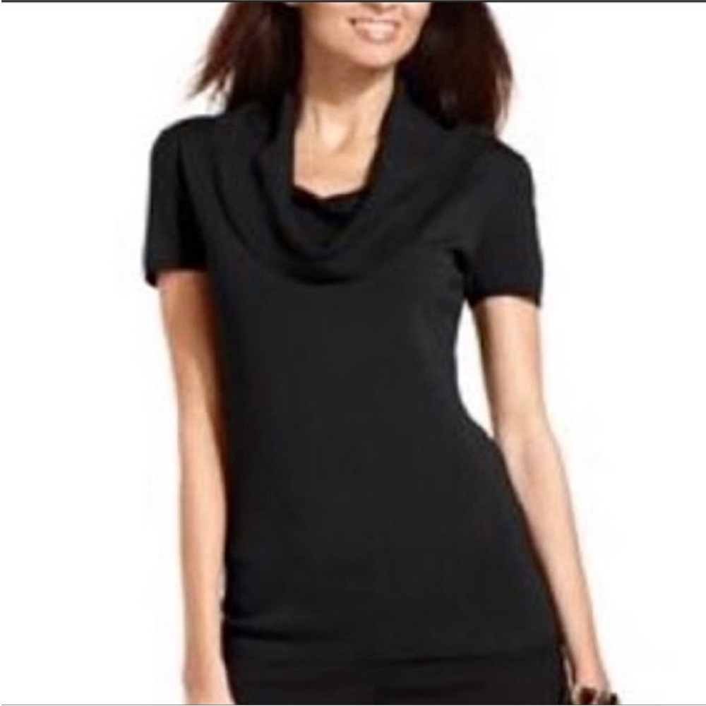 Express Cowl Neck Sweater Short Sleeve Black Puff Sleeve XS